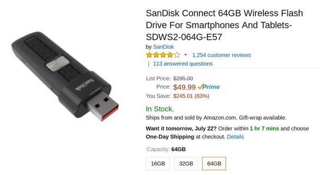 Fotografía - [Offre Alerte] 64 Go SanDisk Connect Wireless Flash Drive chute à 50 $, son prix le plus bas sur Amazon